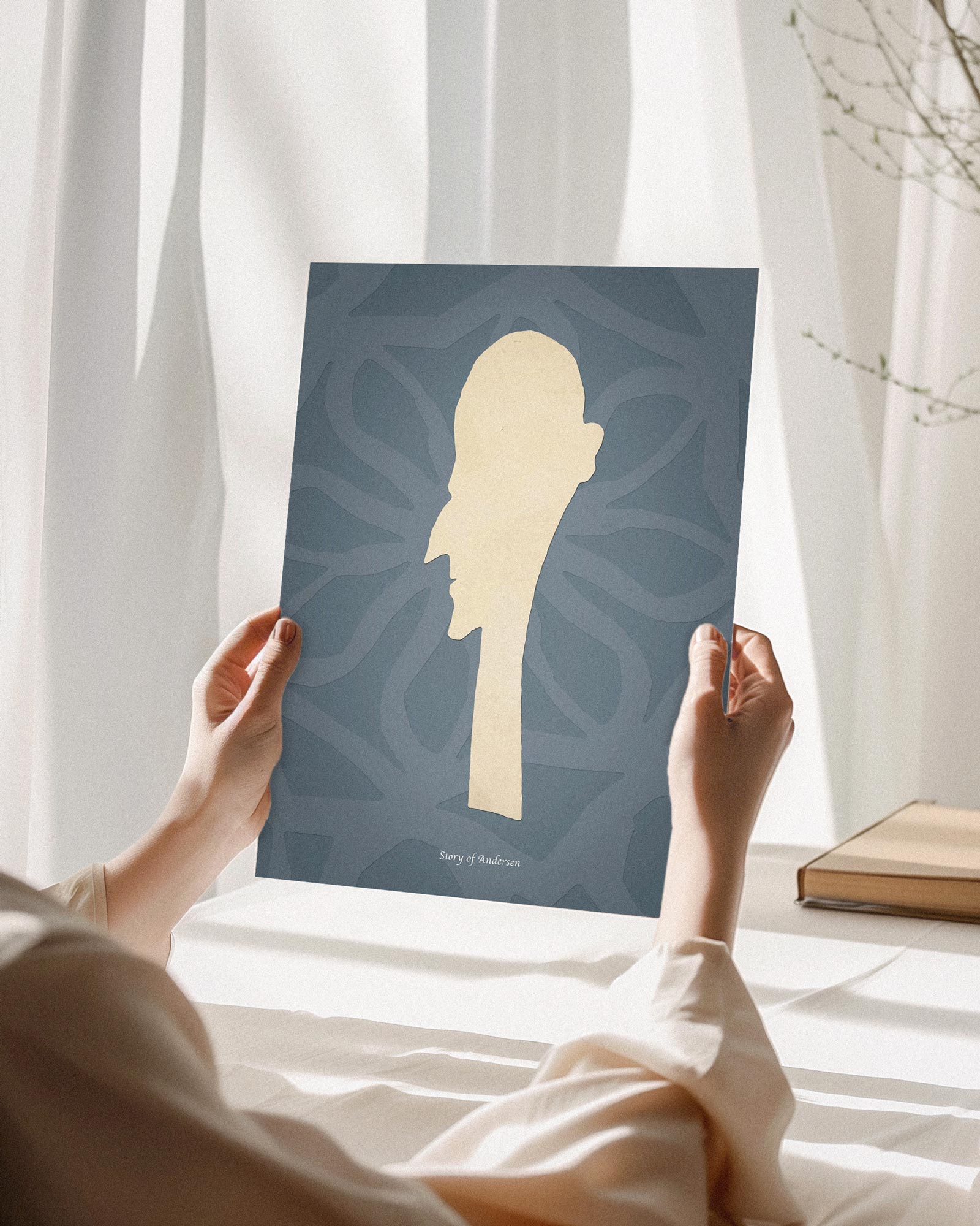 Plakat – H.C. Andersen Papirklip – Portræt – Blå baggrund