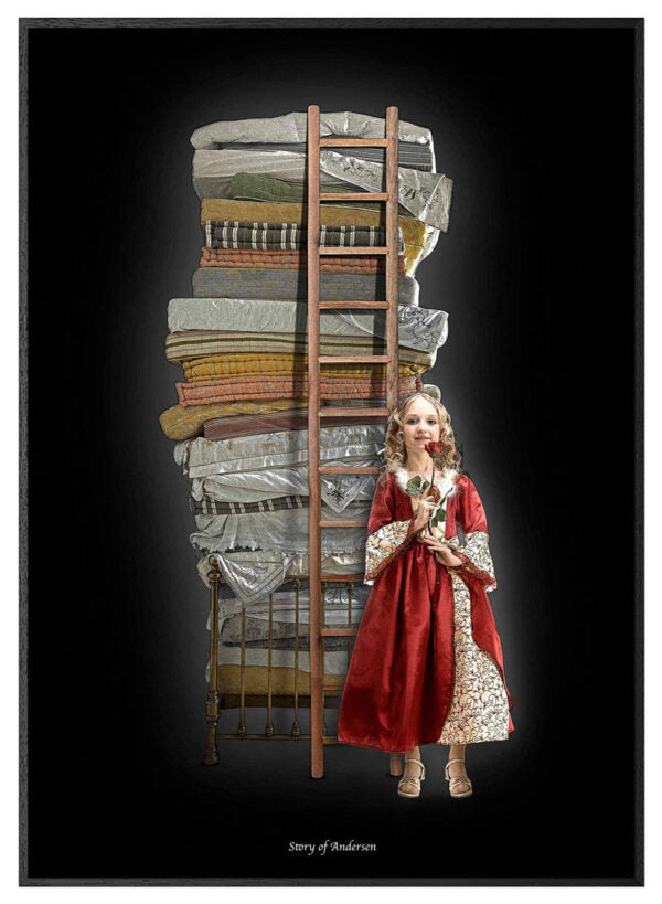 Plakat – H.C. Andersen Signatur – Prinsessen På Ærten – Sort baggrund