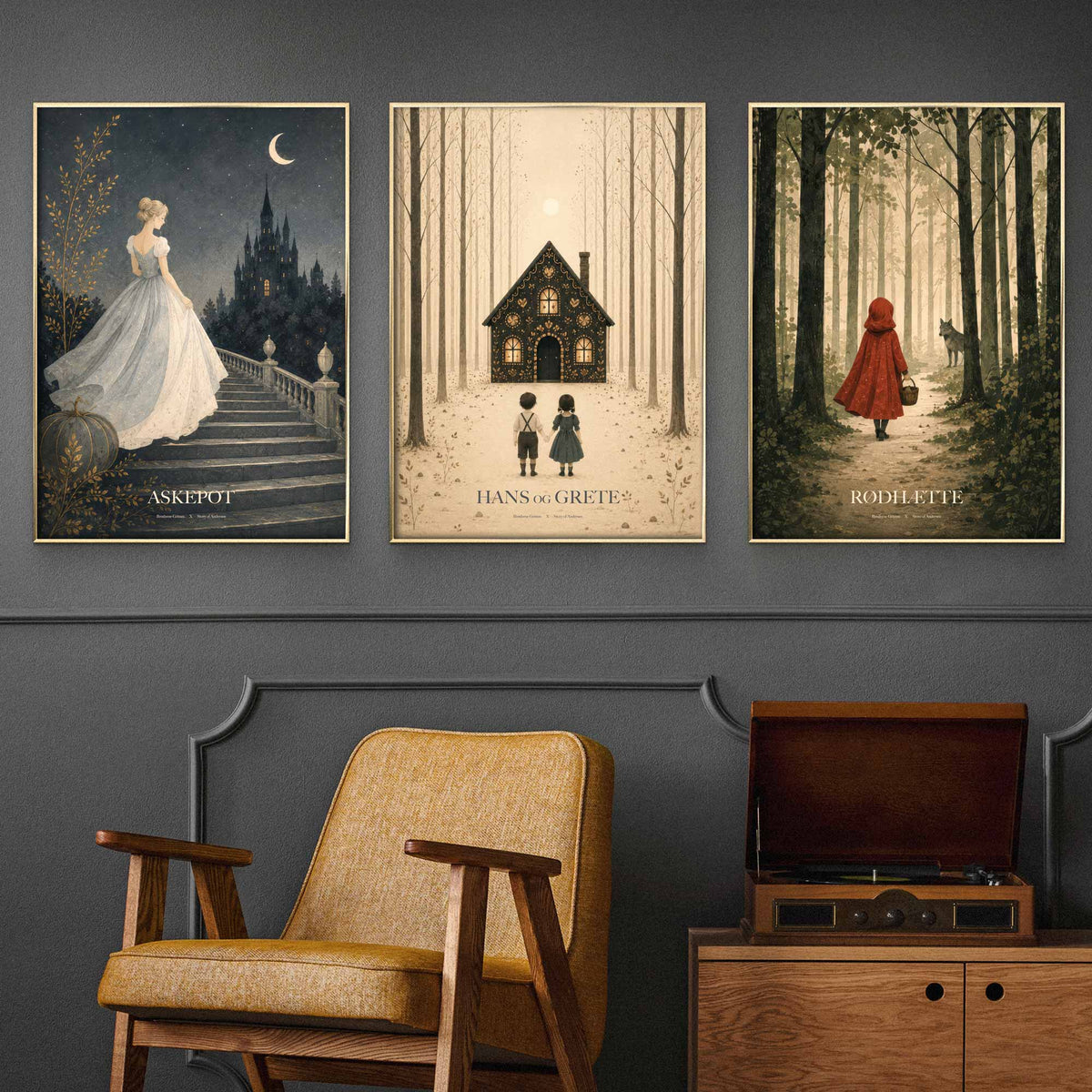 Billedvæg – Brdr. Grimm – 3 stk. plakater – 50x70 cm